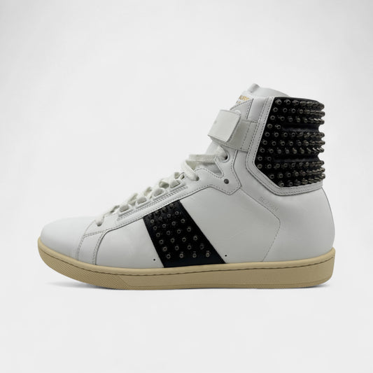 Saint Laurent White Leather Black Spike High Top Sneakers M8 ~ W10 ~ EU41
