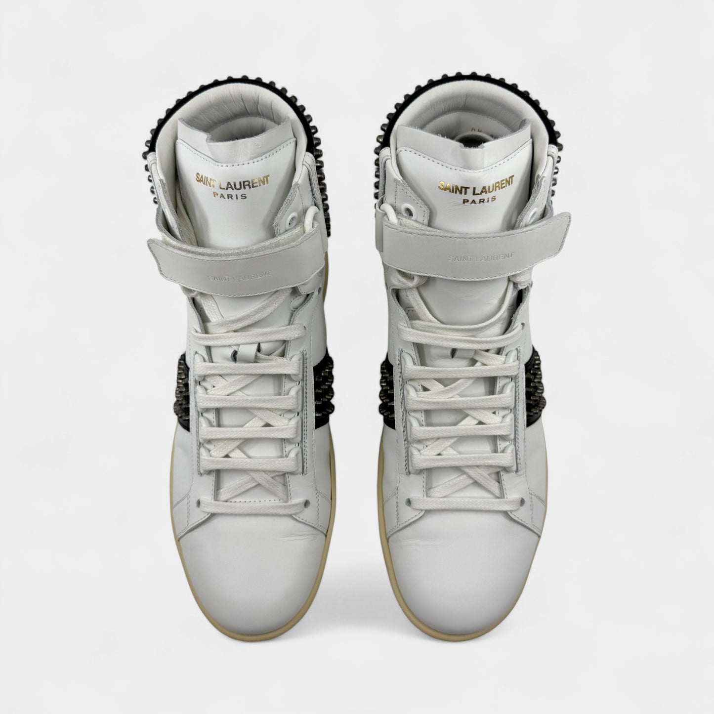 Saint Laurent White Leather Black Spike High Top Sneakers M8 ~ W10 ~ EU41