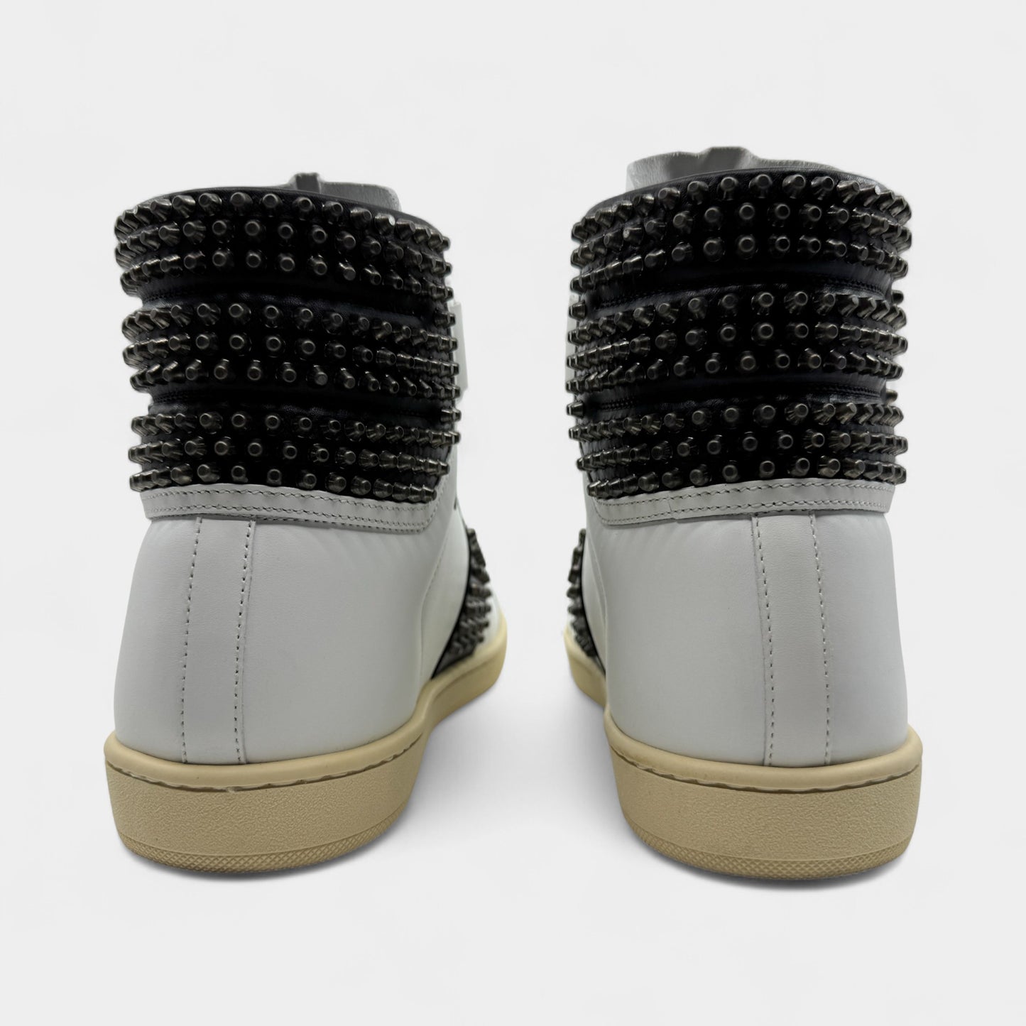 Saint Laurent White Leather Black Spike High Top Sneakers M8 ~ W10 ~ EU41