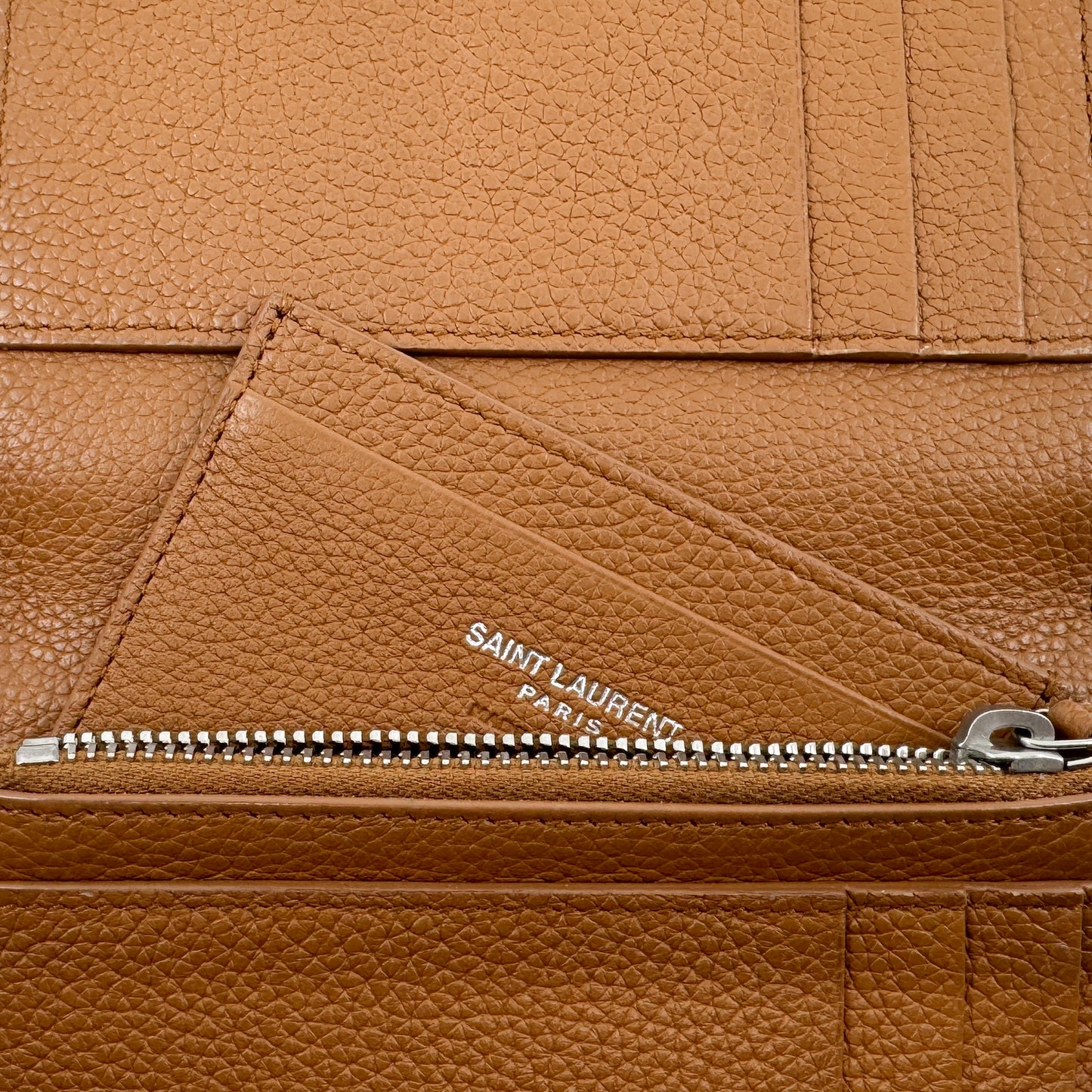 Saint Laurent Sac De Jour Tan Brown Pebbled Leather Wallet Purse