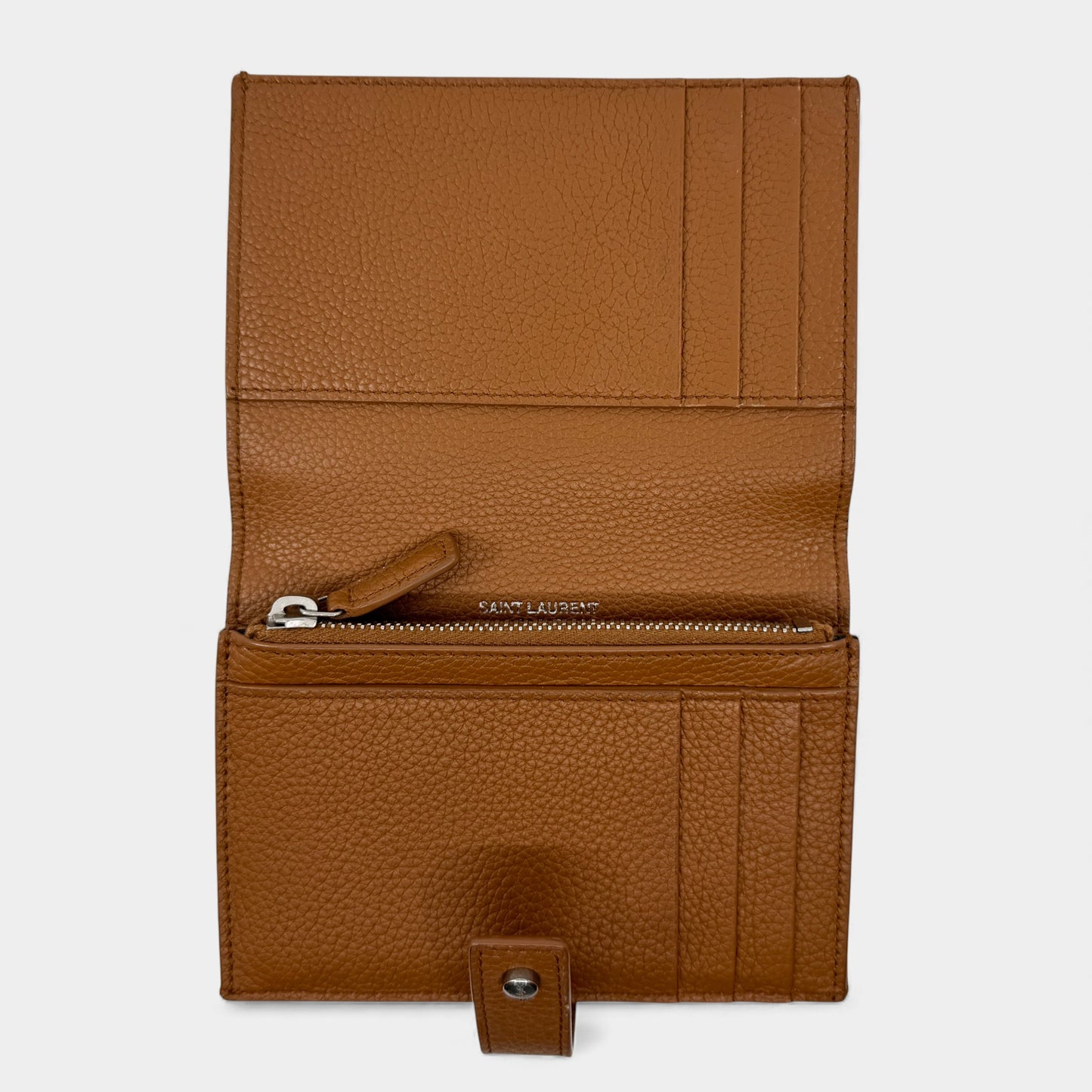 Saint Laurent Sac De Jour Tan Brown Pebbled Leather Wallet Purse