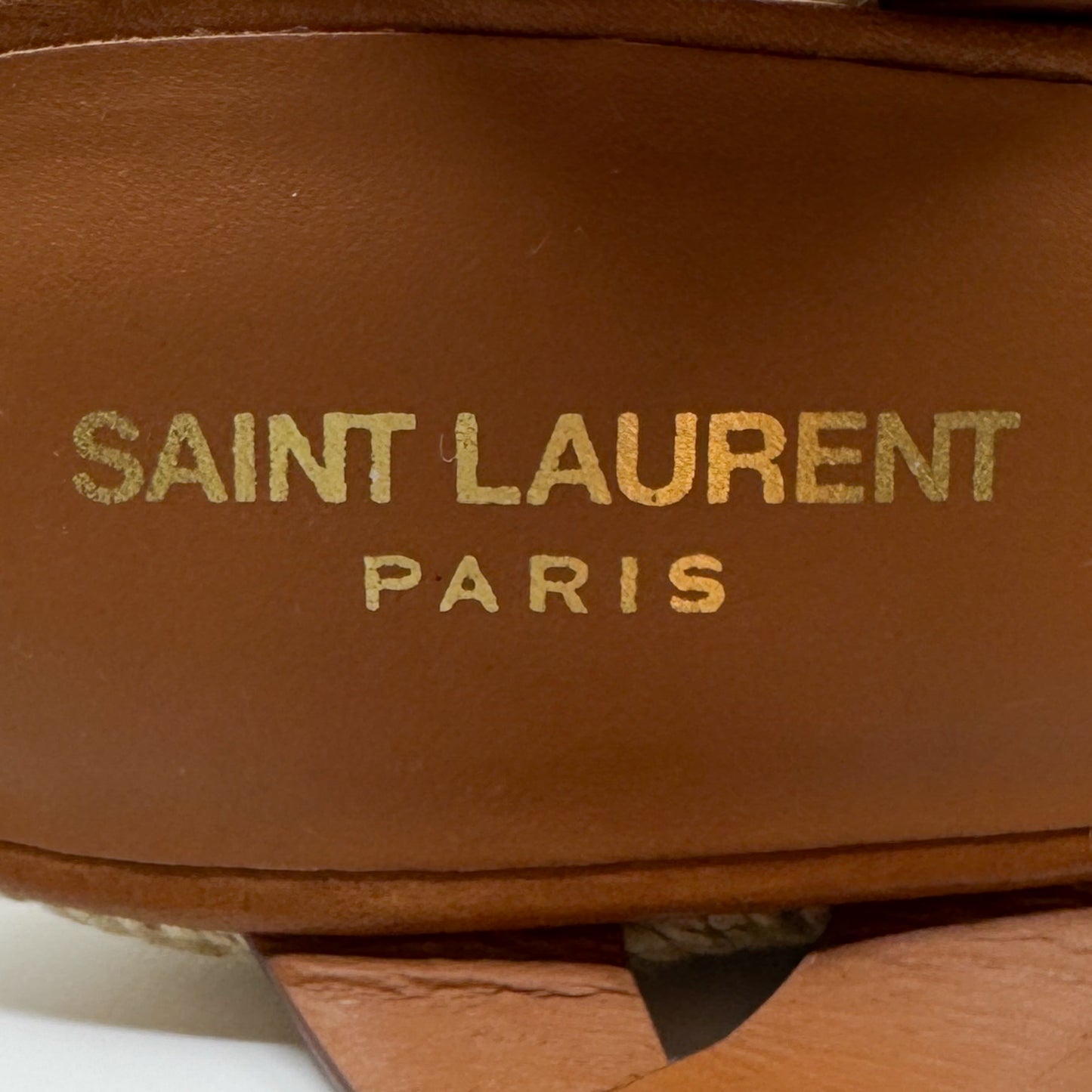 Saint Laurent Tribute Tan Brown Leather Wedge Espadrilles Sandals EU40.5 ~ AU9.5 [NEW]