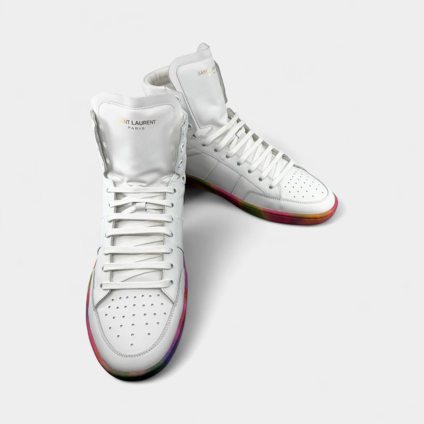 Saint Laurent White Leather Multicolour Sole Sneakers M8 ~ W10 ~ EU41