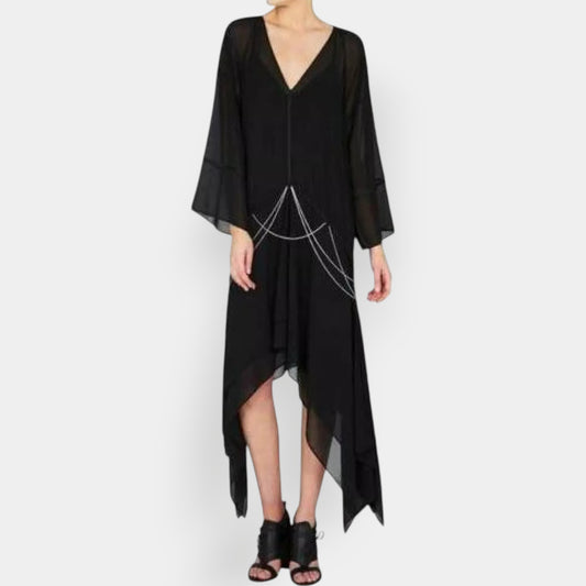 Sass & Bide Black Chiffon Chain Detail 'Tow The Line' Dress AU12 ~ Medium