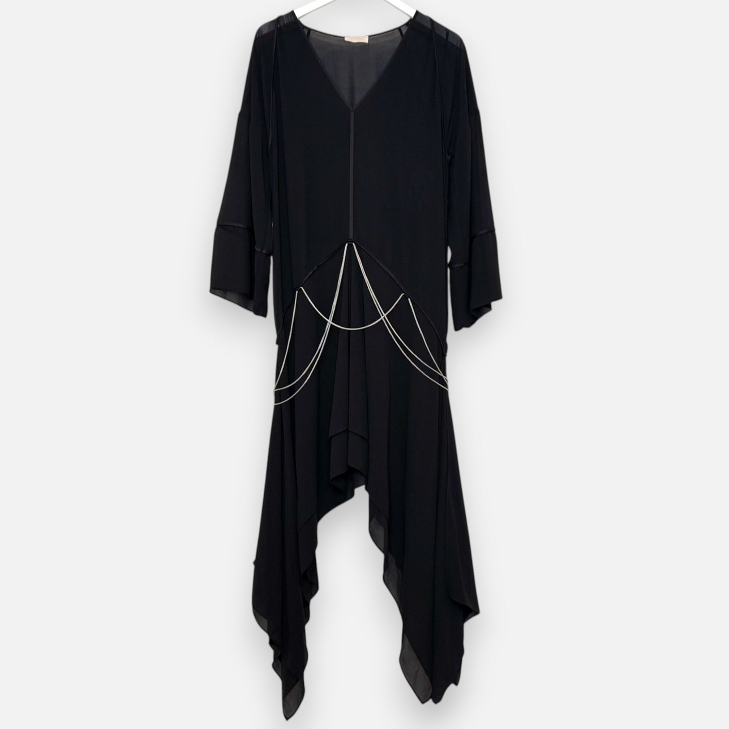 Sass & Bide Black Chiffon Chain Detail 'Tow The Line' Dress AU12 ~ Medium