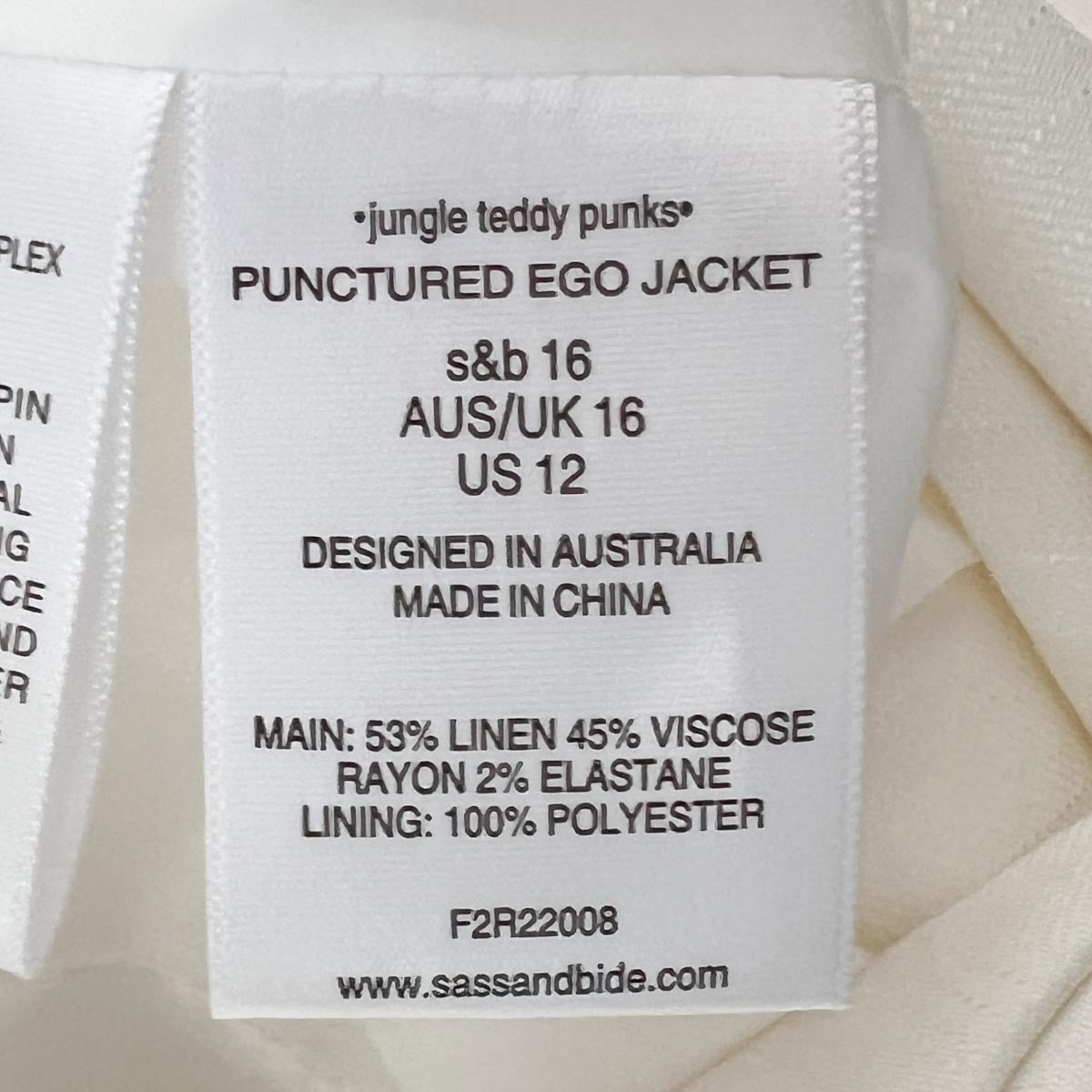 Sass & Bide 'Punctured Ego' White Linen Jacket AU16 [NEW]