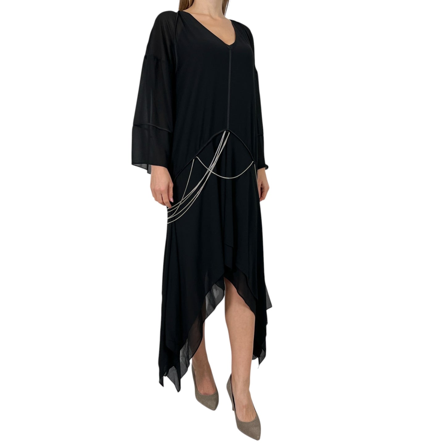 Sass & Bide Black Chiffon Chain Detail 'Tow The Line' Dress AU12 ~ Medium