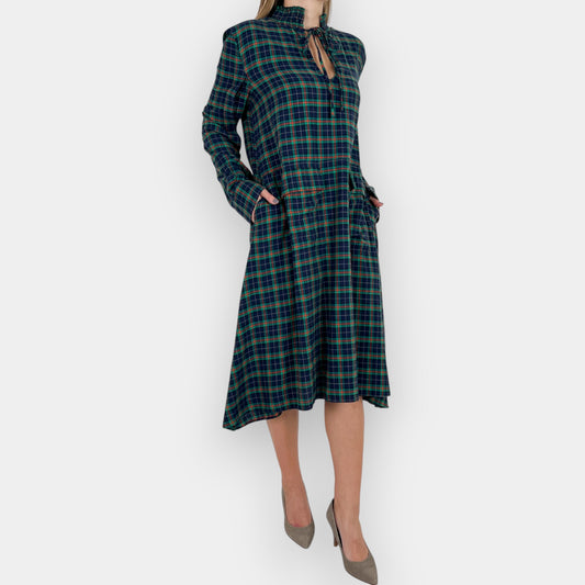 Scanlan Theodore Green, Navy & Red Check Midi Dress AU10 ~ Medium
