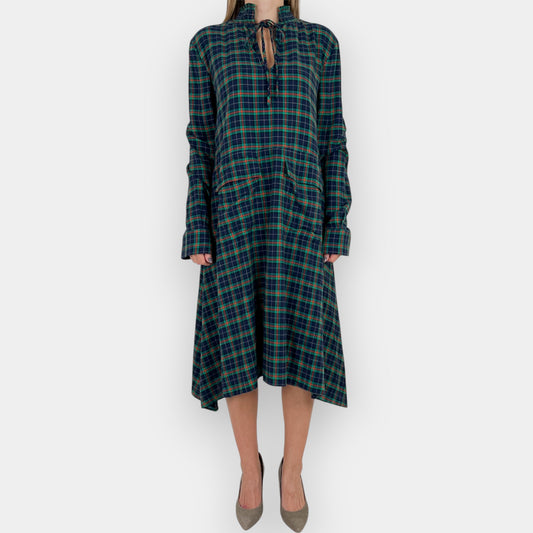 Scanlan Theodore Green, Navy & Red Check Midi Dress AU10 ~ Medium