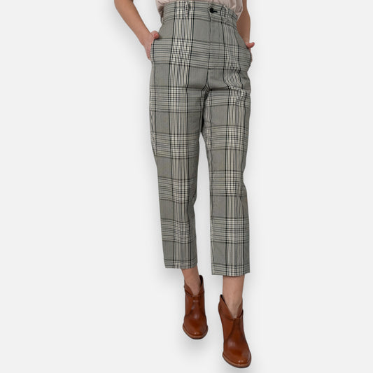 Scanlan Theodore Cream Black Plaid High-Waisted Cropped Pants AU8