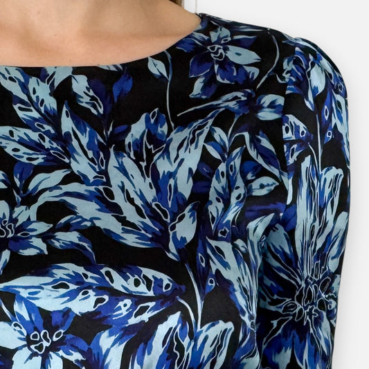 Scanlan Theodore Navy Blue Silk Floral Belted Dress S ~ AU8