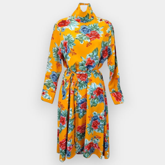 Scanlan Theodore Orange Floral Silk High Neck Midi Dress AU8 ~ 10