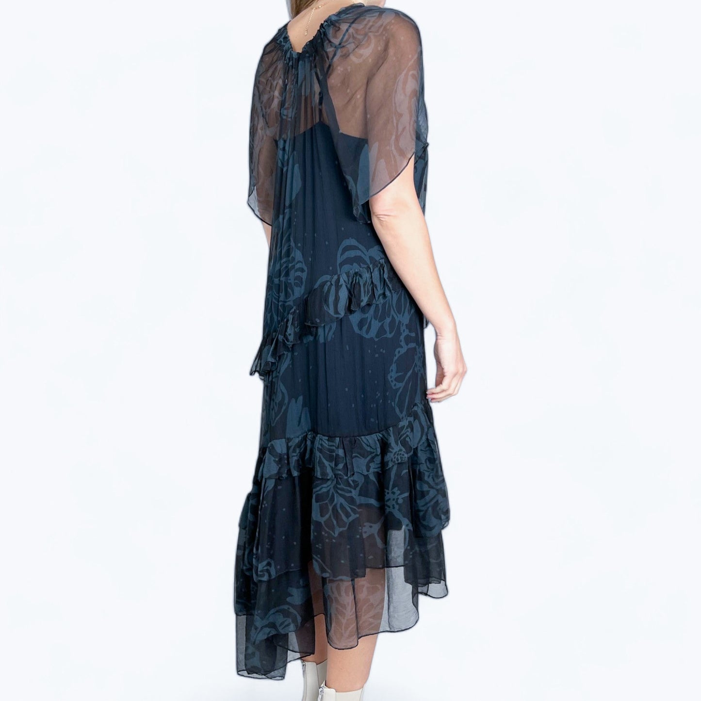 Scanlan Theodore Navy Blue Black Silk Georgette Dress Medium ~ AU10-12