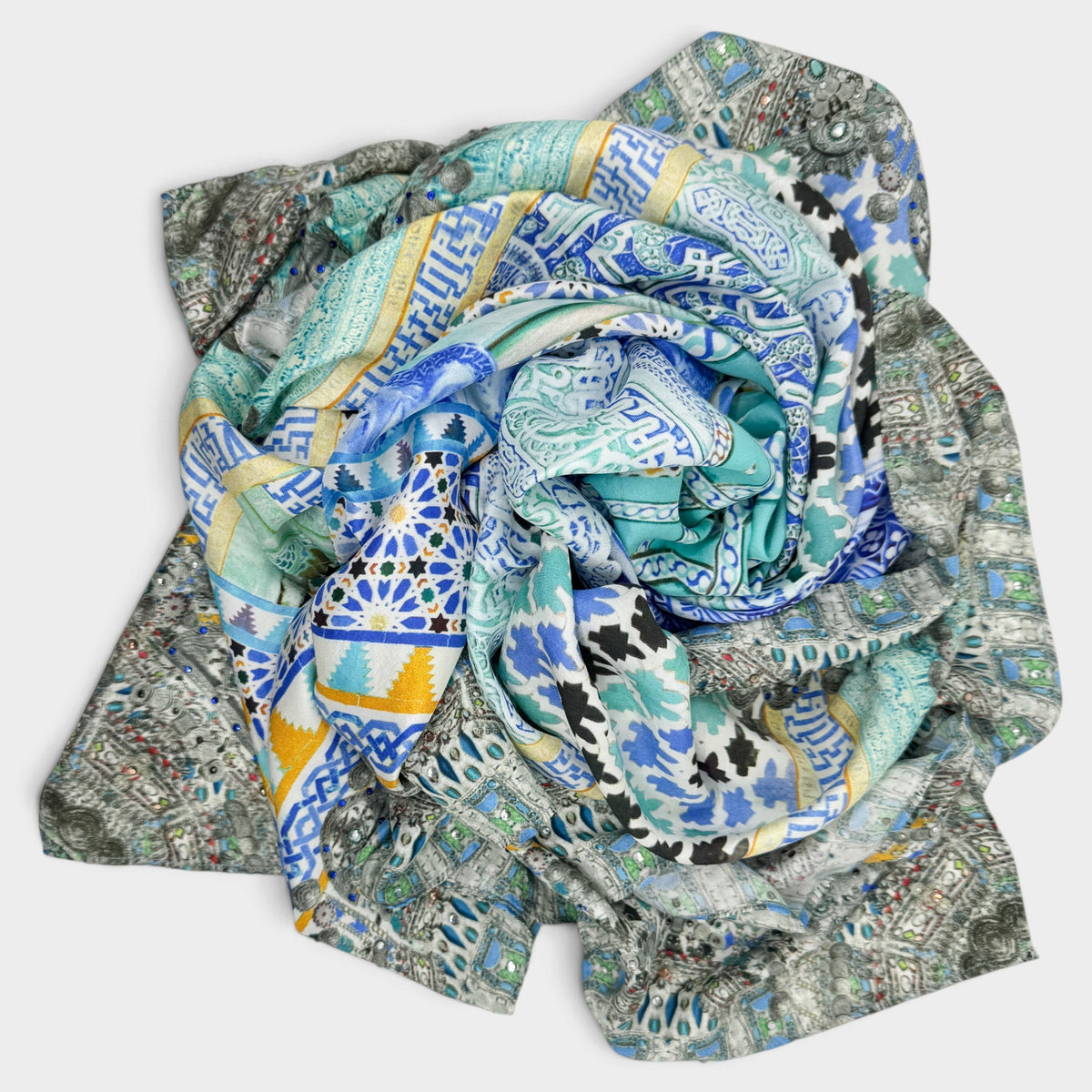 Camilla Turquoise Blue Mosaic Print Large Square Silk Scarf