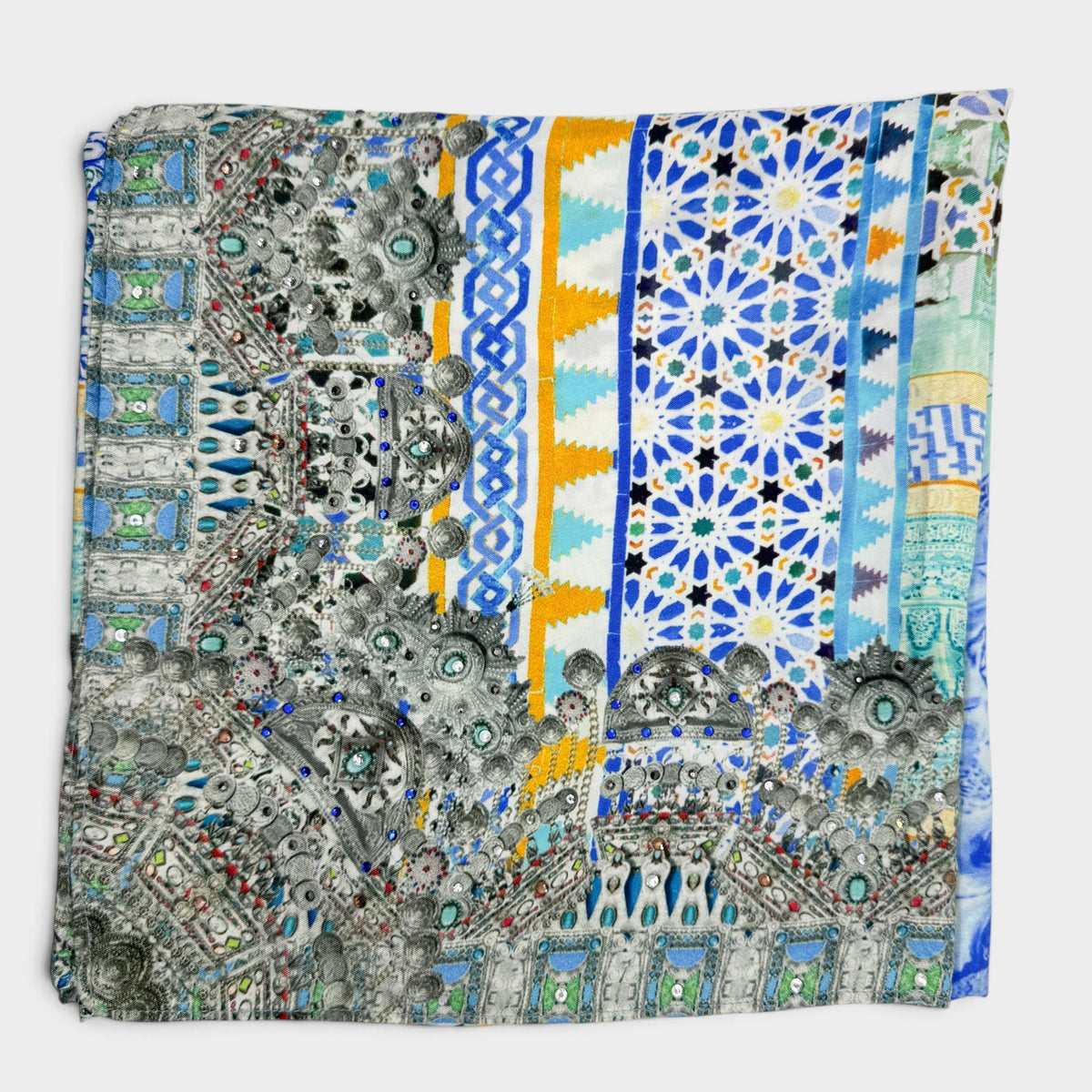 Camilla Turquoise Blue Mosaic Print Large Square Silk Scarf