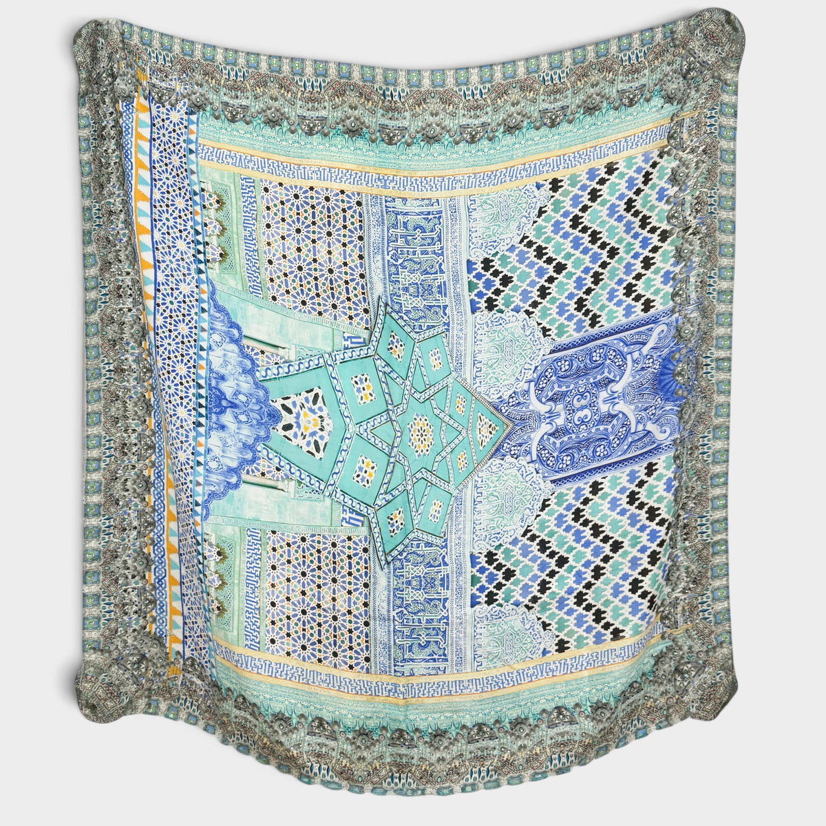 Camilla Turquoise Blue Mosaic Print Large Square Silk Scarf