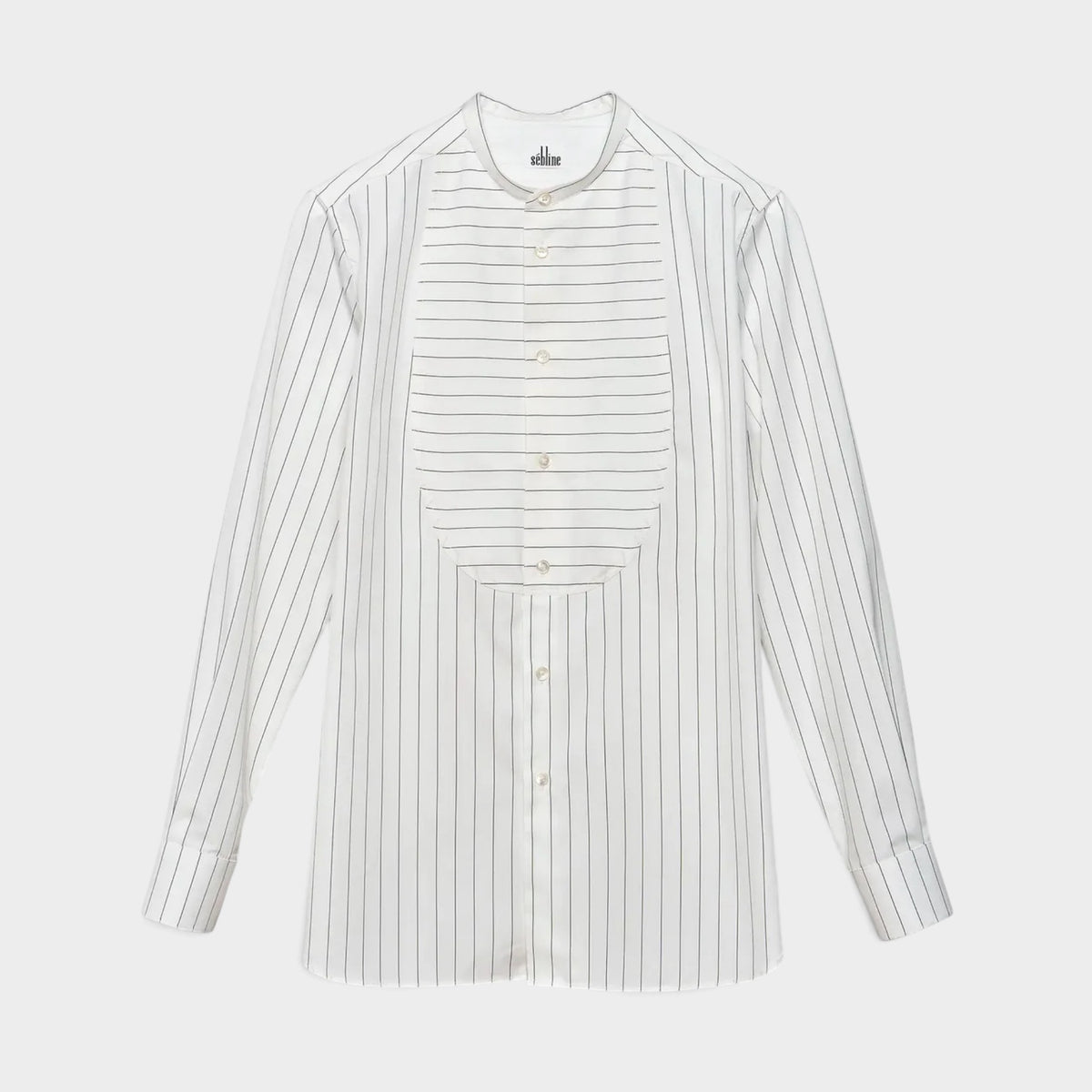 Sébline Off White Pinstripe Cotton Poplin Bunny Shirt EU38 ~ AU8