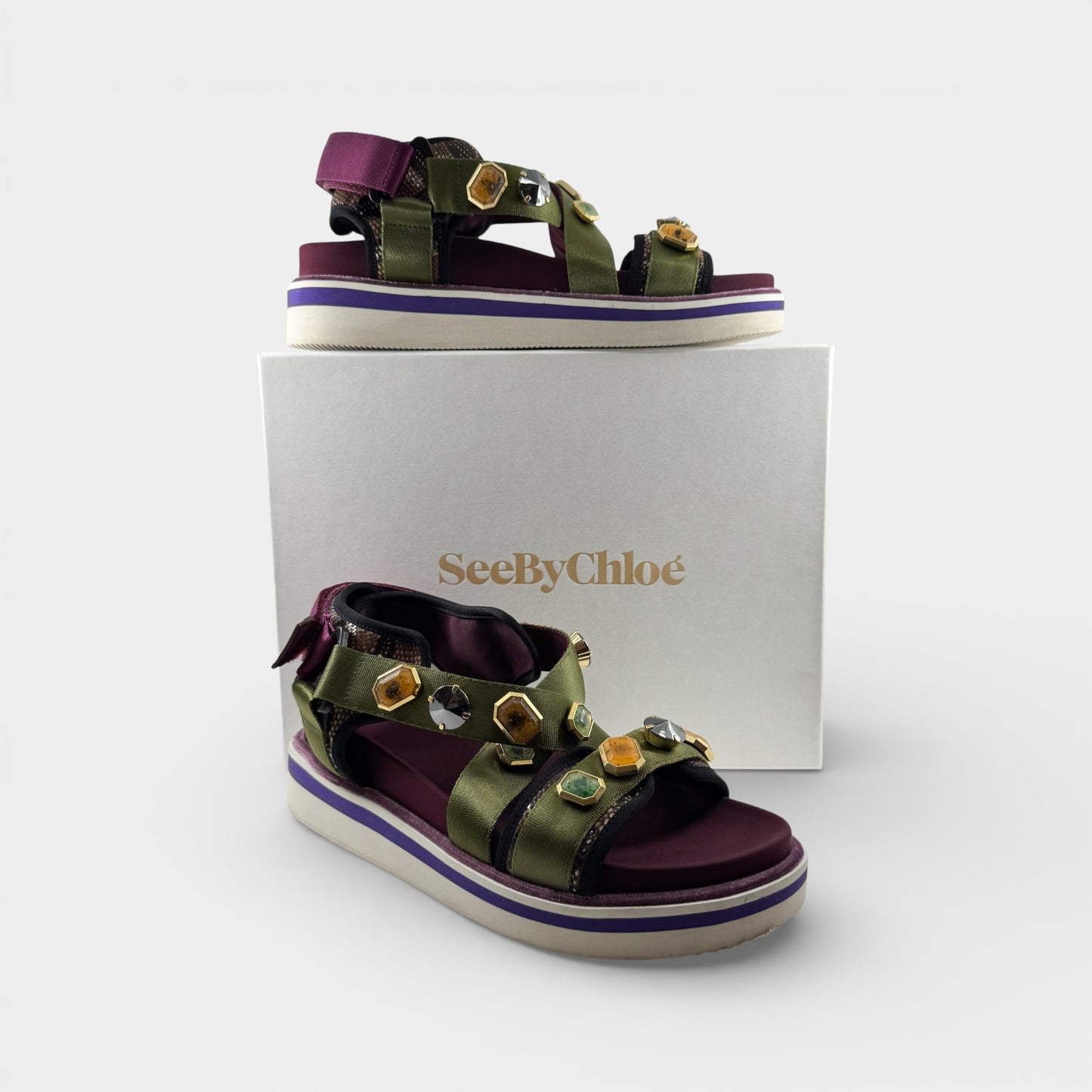 See By Chloe Green Jewelled Sport Sandals EU39 ~ AU8