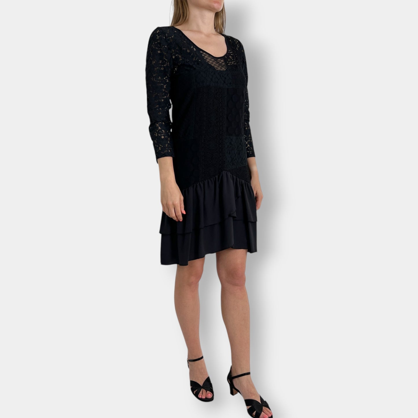 See by Chloé Black Lace & Silk Patch Shift Dress AU12 ~ US8 ~ Medium