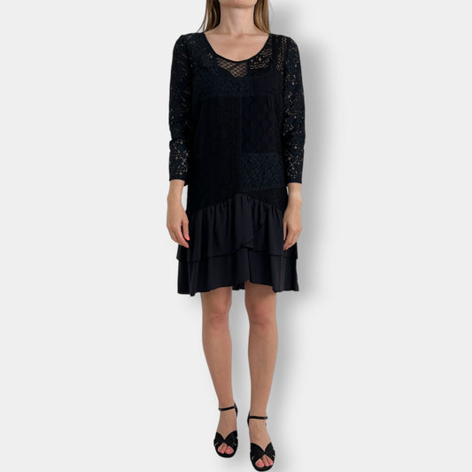 See by Chloé Black Lace & Silk Patch Shift Dress AU12 ~ US8 ~ Medium