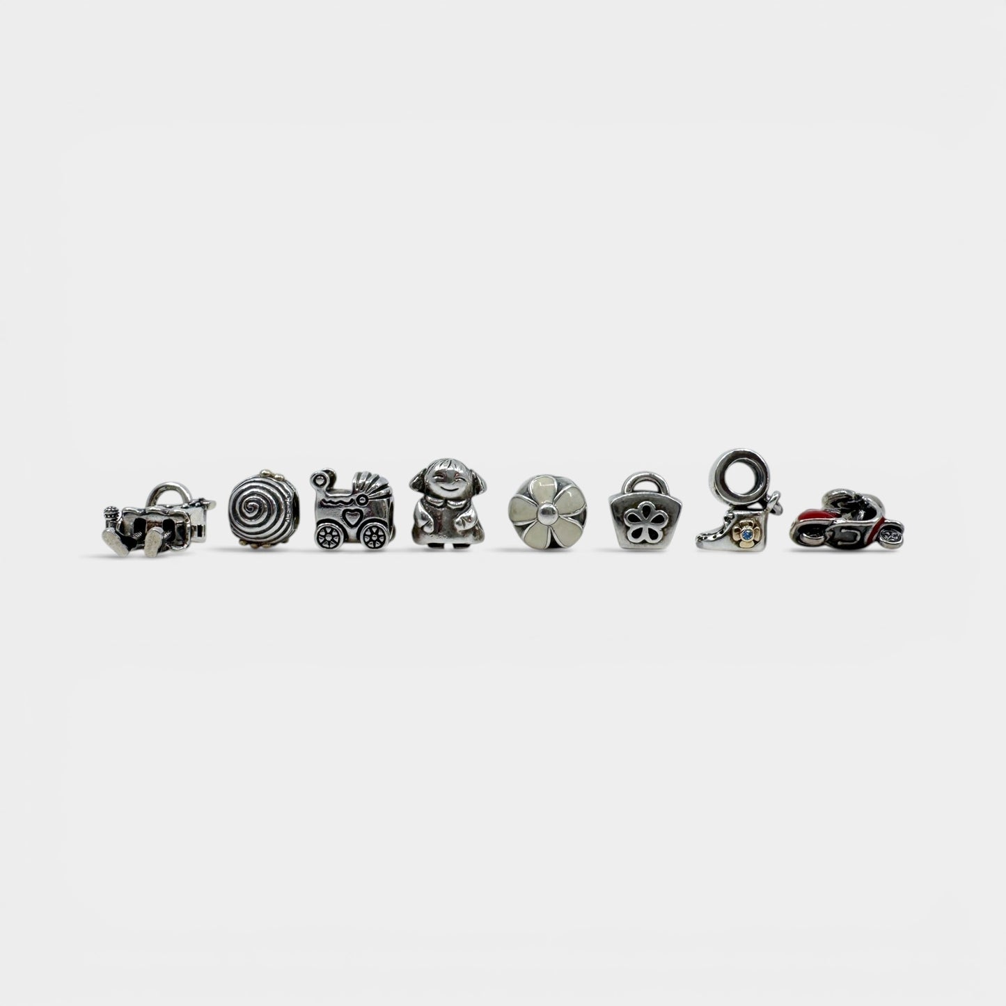 Pandora Collection Of 15 Authentic Silver Charms & Storage Box