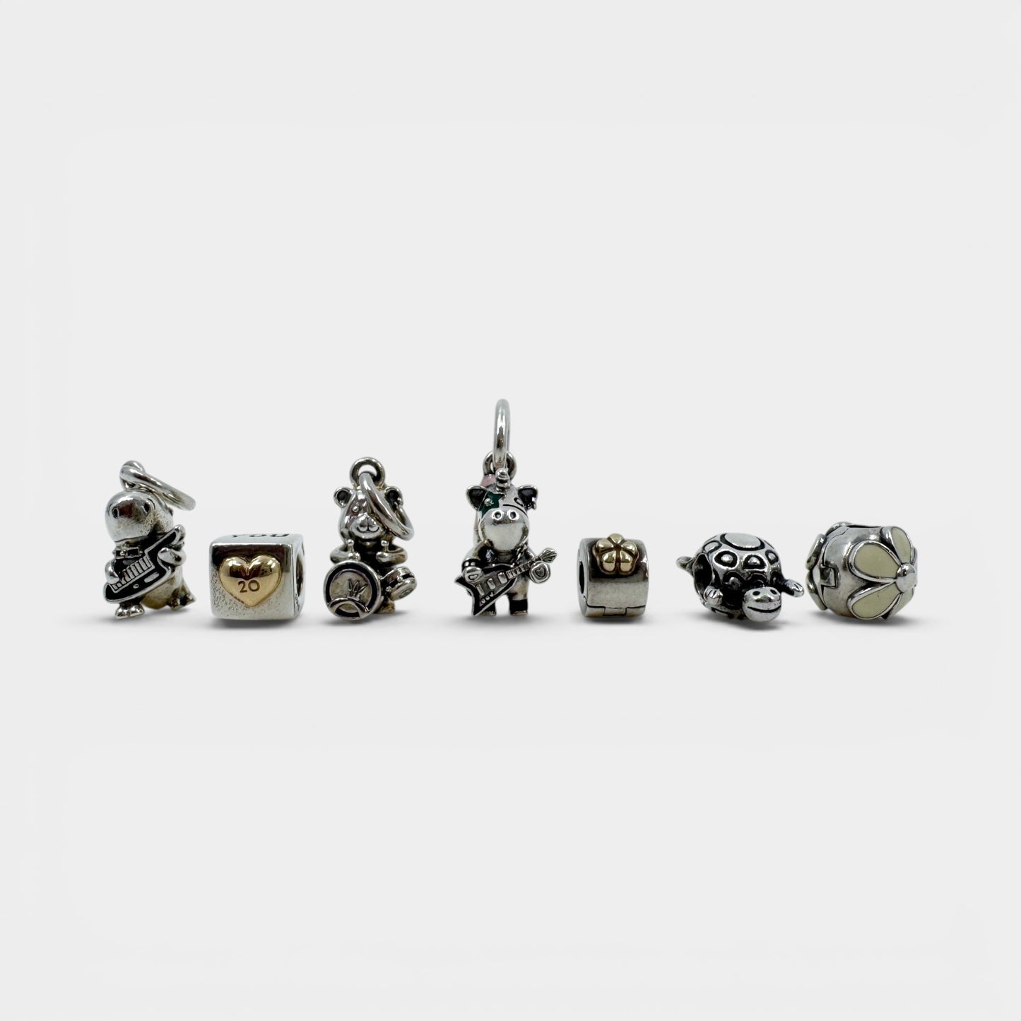 Pandora Collection Of 15 Authentic Silver Charms & Storage Box