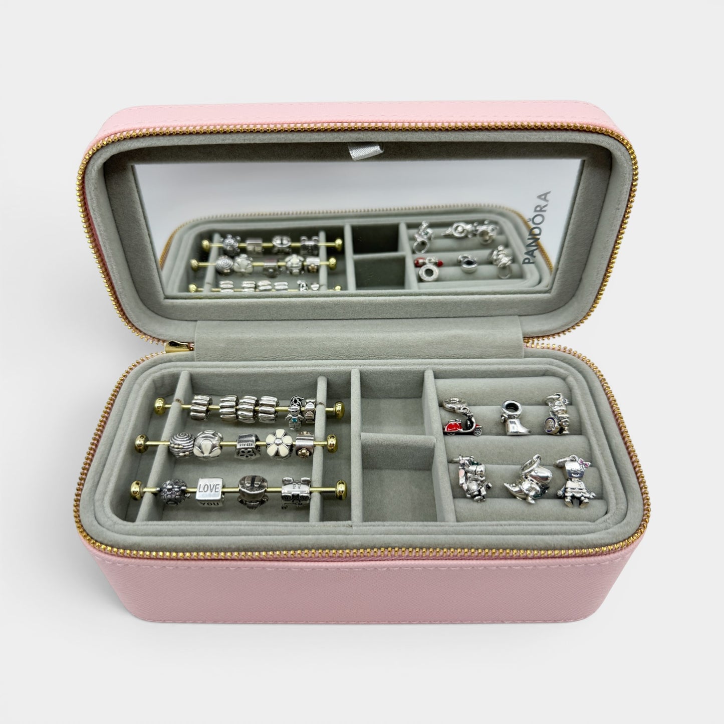 Pandora Collection Of 15 Authentic Silver Charms & Storage Box
