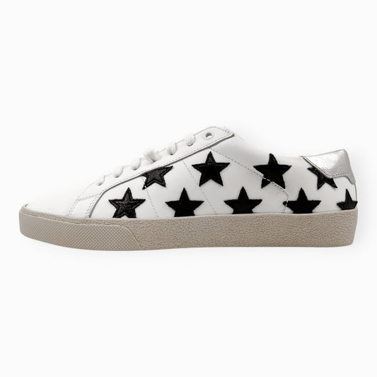 Saint Laurent Court Classic White Leather Black Star Sneakers EU41 ~ AU10