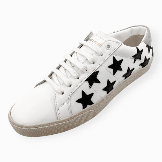 Saint Laurent Court Classic White Leather Black Star Sneakers EU41 ~ AU10