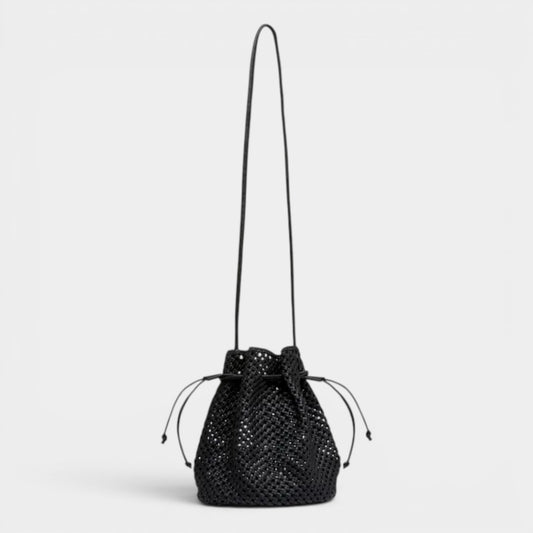 St. Agni Black Woven Leather Macrame Knot Bag