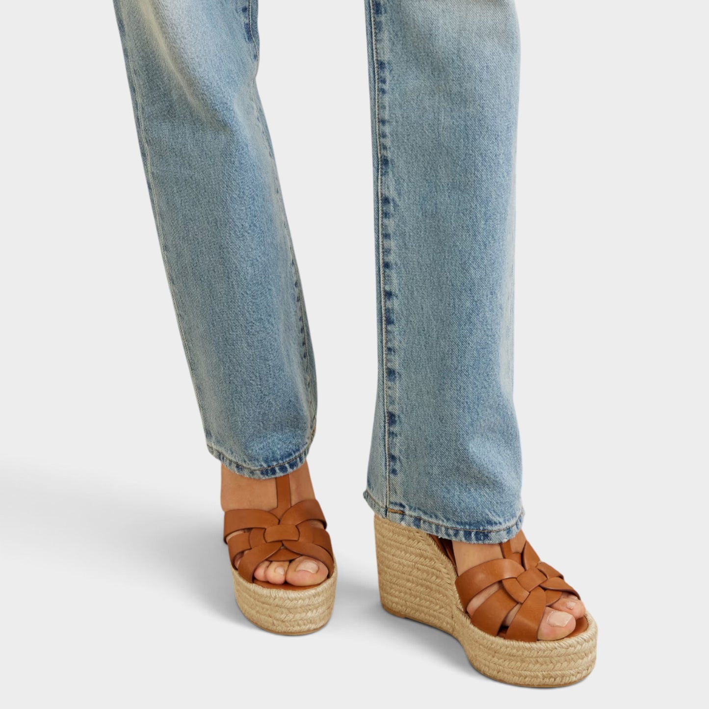 Saint Laurent Tribute Tan Brown Leather Wedge Espadrilles Sandals EU40.5 ~ AU9.5 [NEW]