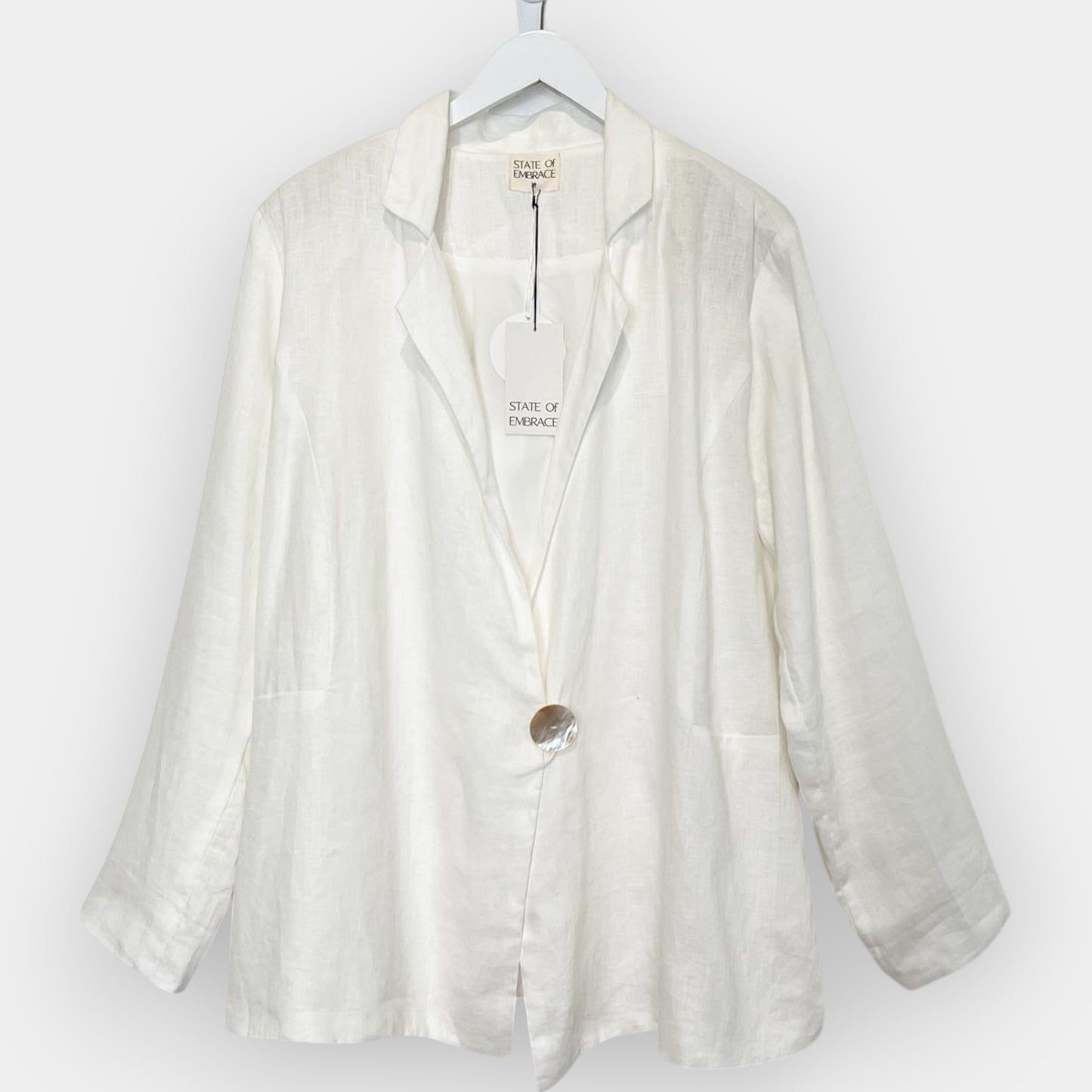 State Of Embrace Ivory Linen Relaxed Blazer Jacket AU16 ~ Large [NEW]