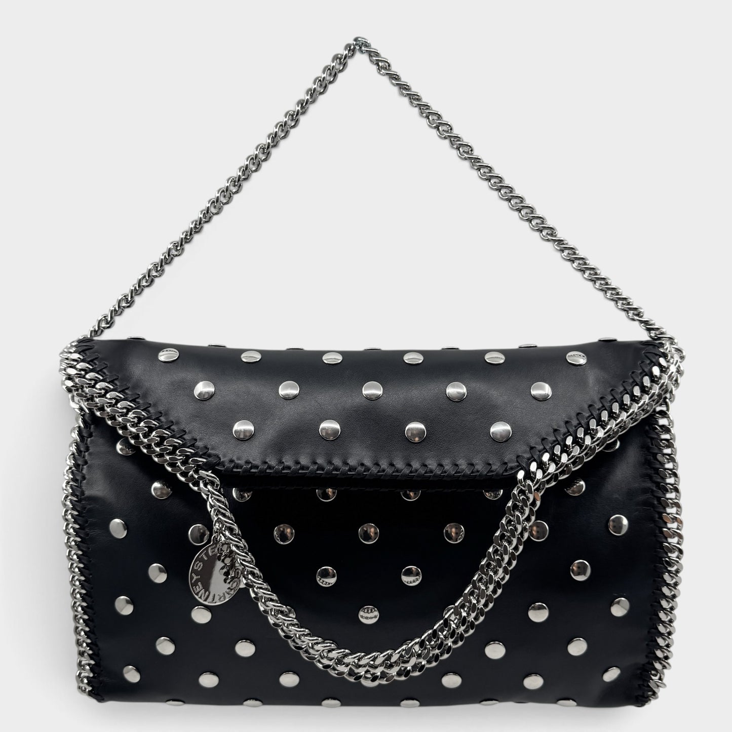 Stella McCartney Black Studded Falabella Fold Over Shoulder Tote Bag
