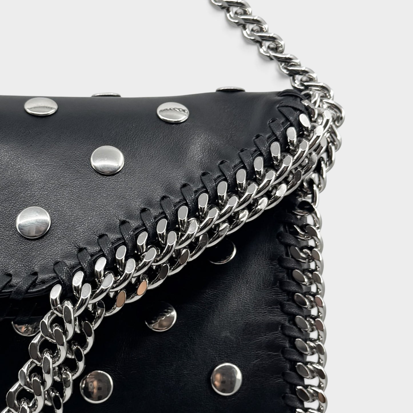 Stella McCartney Black Studded Falabella Fold Over Shoulder Tote Bag