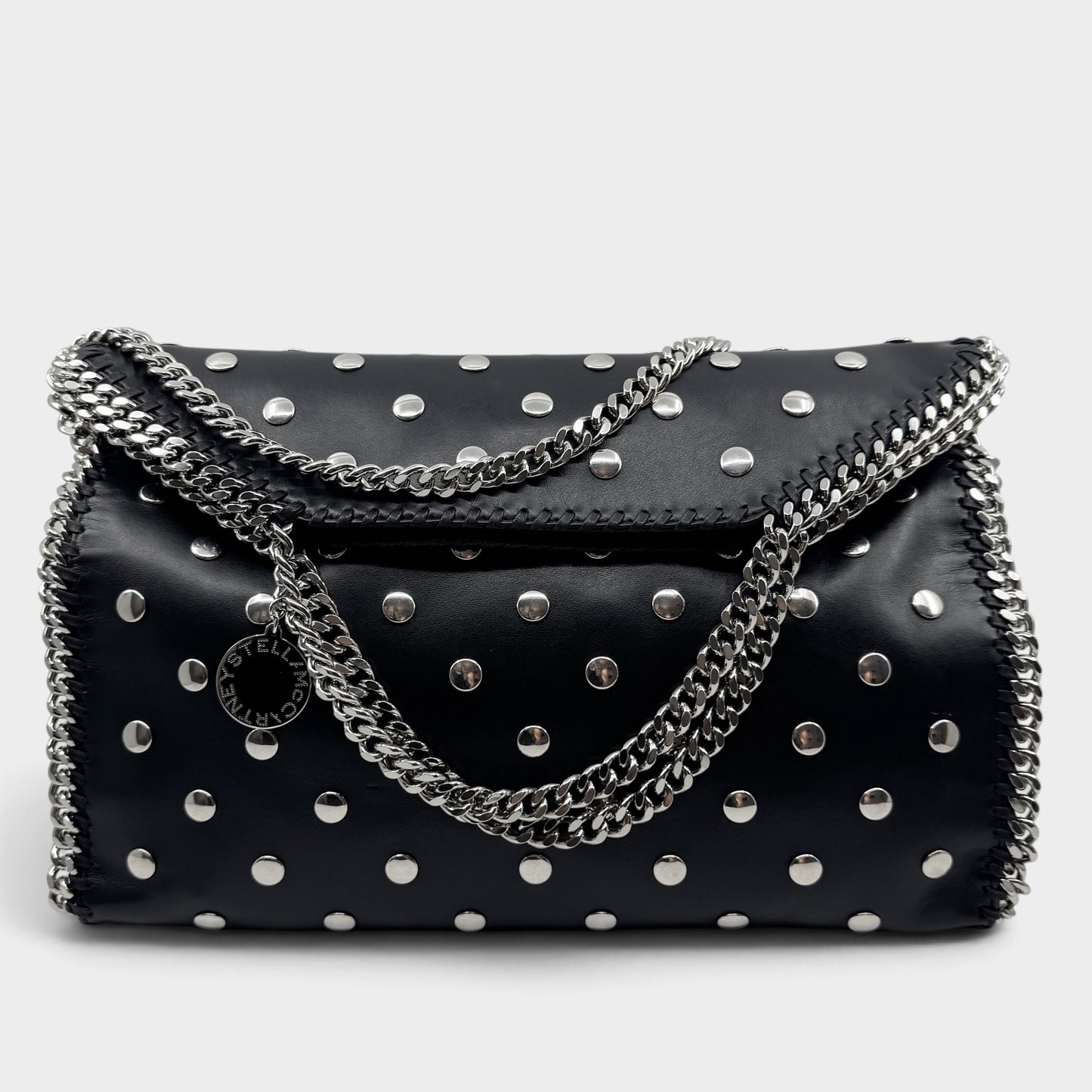 Stella McCartney Black Studded Falabella Fold Over Shoulder Tote Bag