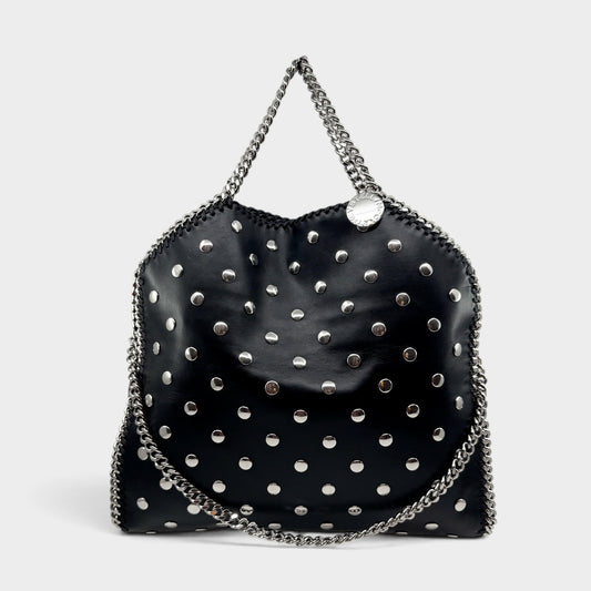 Stella McCartney Black Studded Falabella Fold Over Shoulder Tote Bag
