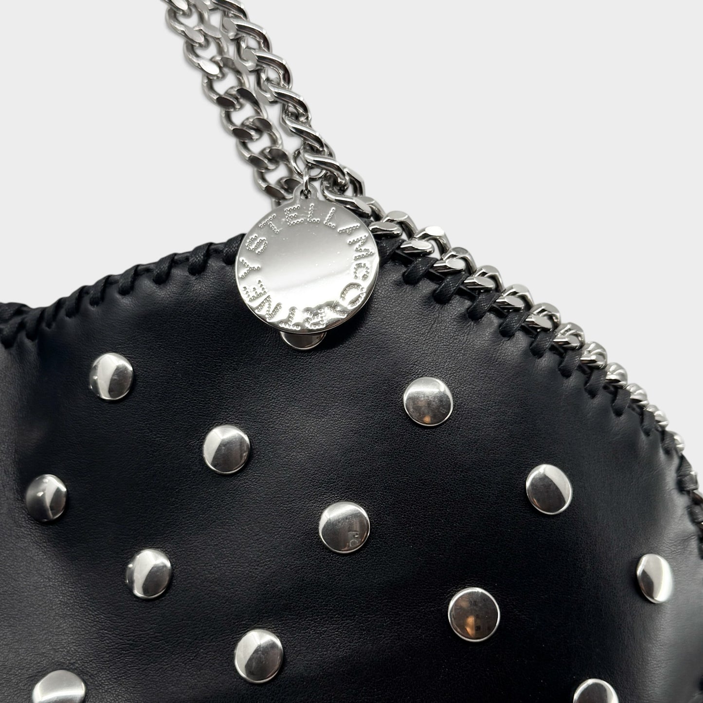Stella McCartney Black Studded Falabella Fold Over Shoulder Tote Bag