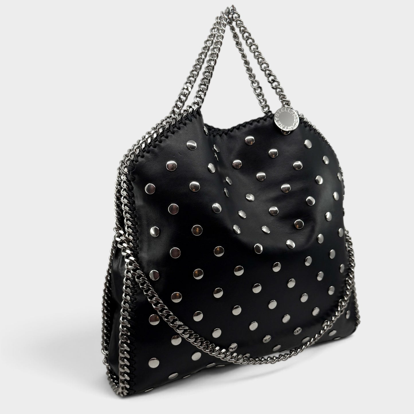 Stella McCartney Black Studded Falabella Fold Over Shoulder Tote Bag