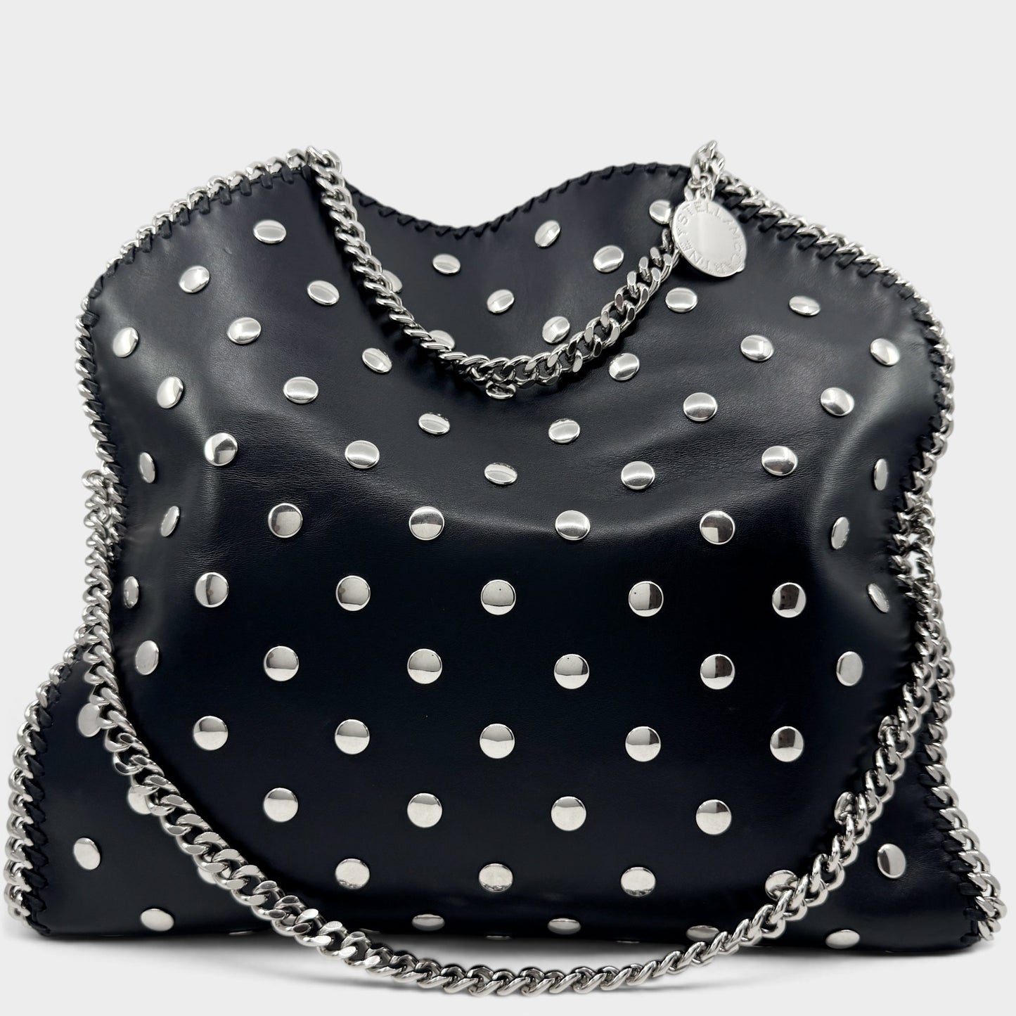 Stella McCartney Black Studded Falabella Fold Over Shoulder Tote Bag