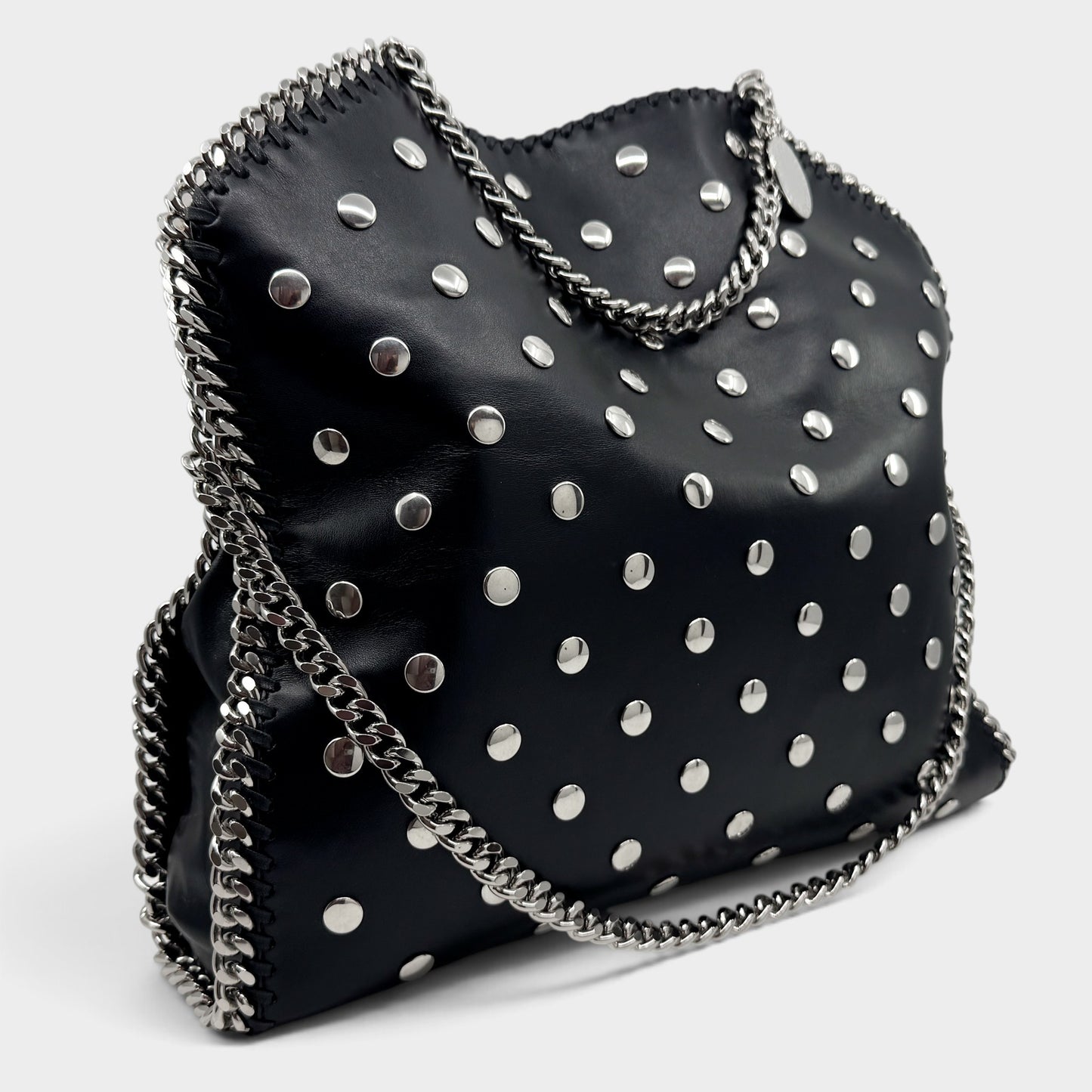 Stella McCartney Black Studded Falabella Fold Over Shoulder Tote Bag