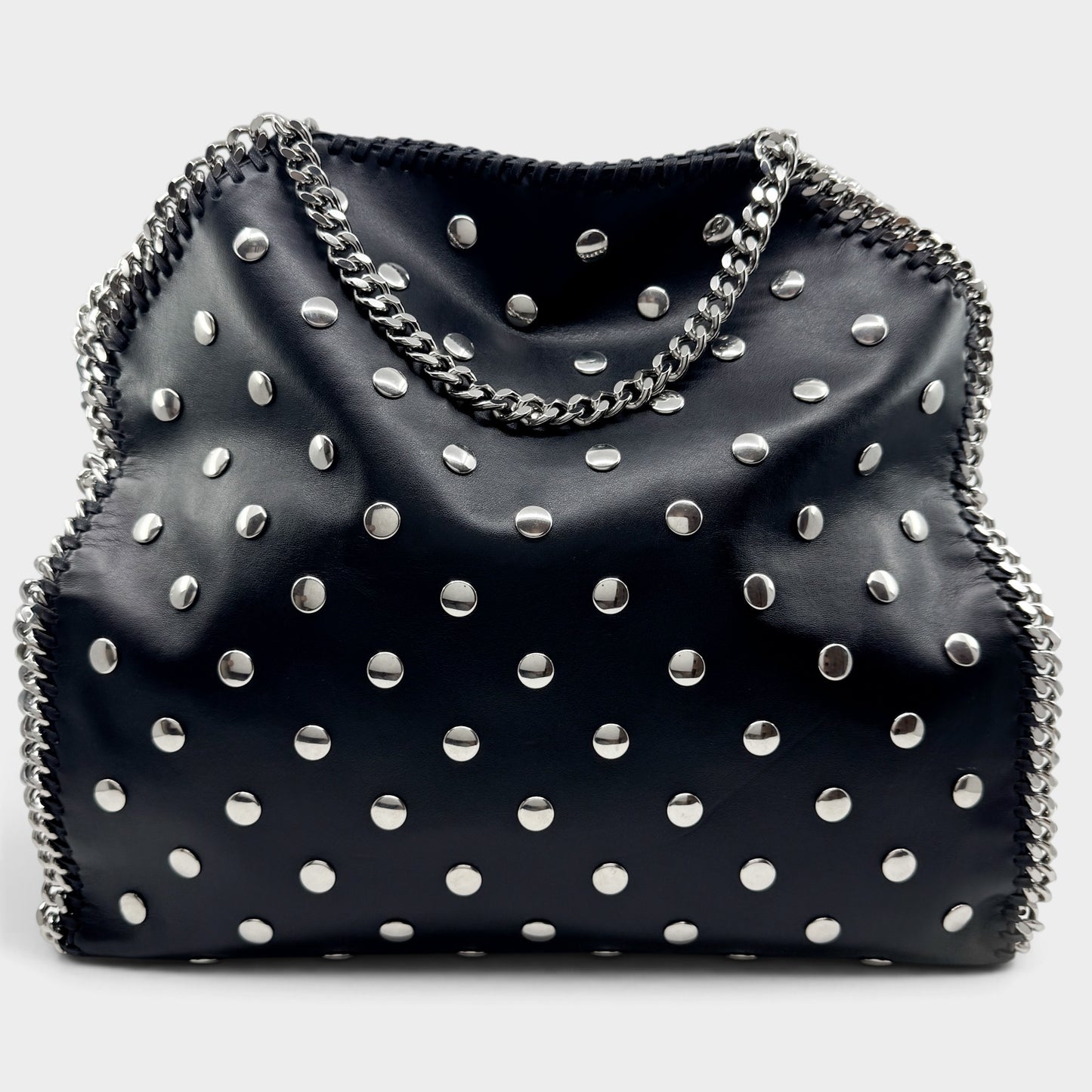 Stella McCartney Black Studded Falabella Fold Over Shoulder Tote Bag
