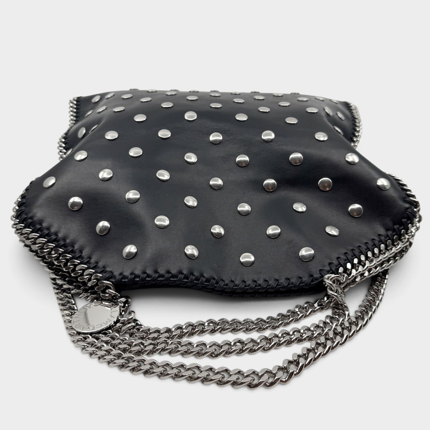 Stella McCartney Black Studded Falabella Fold Over Shoulder Tote Bag