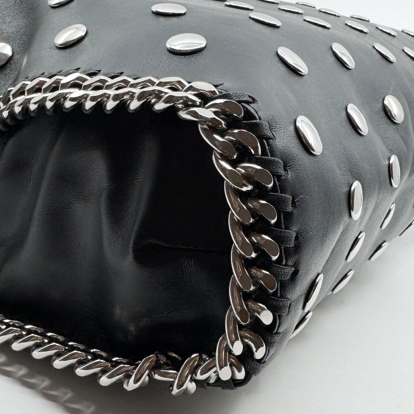 Stella McCartney Black Studded Falabella Fold Over Shoulder Tote Bag