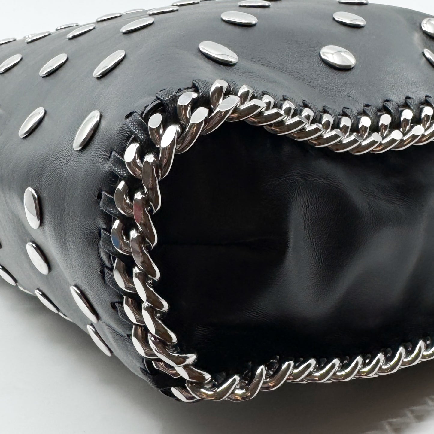Stella McCartney Black Studded Falabella Fold Over Shoulder Tote Bag