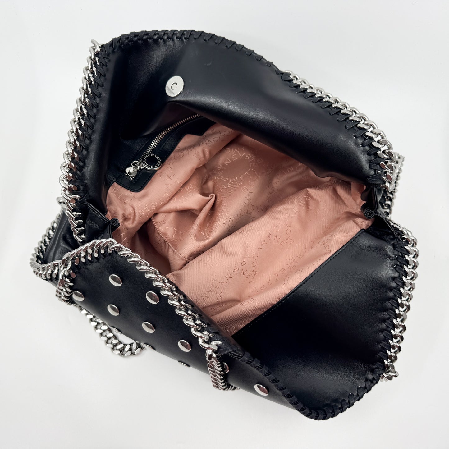 Stella McCartney Black Studded Falabella Fold Over Shoulder Tote Bag