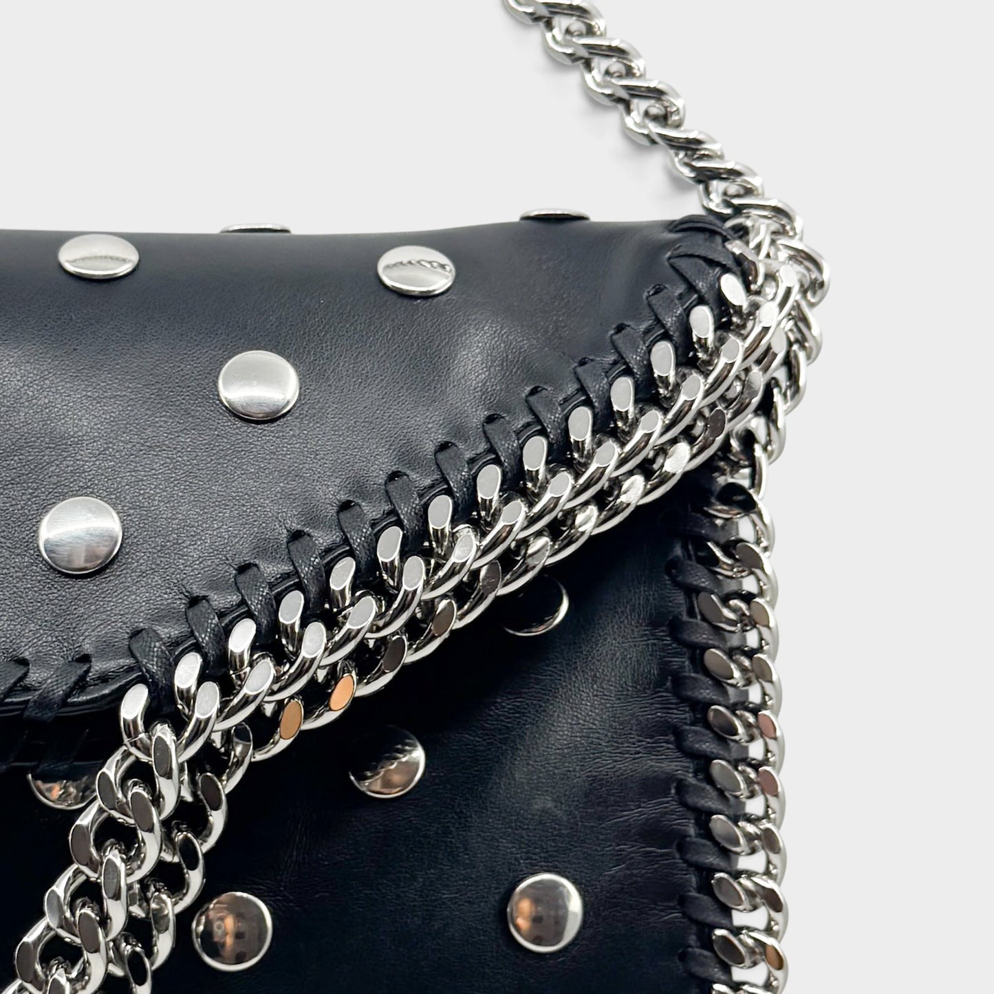 Stella McCartney Black Studded Falabella Fold Over Shoulder Tote Bag
