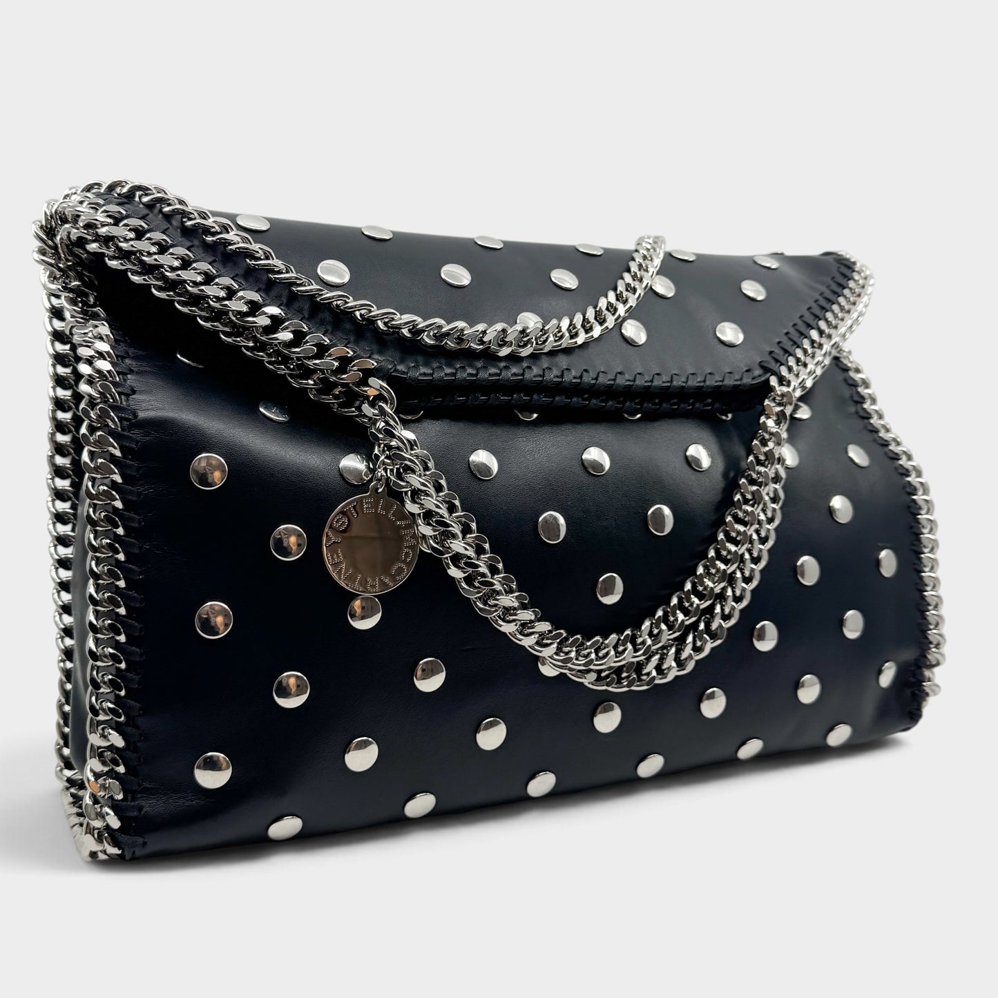 Stella McCartney Black Studded Falabella Fold Over Shoulder Tote Bag