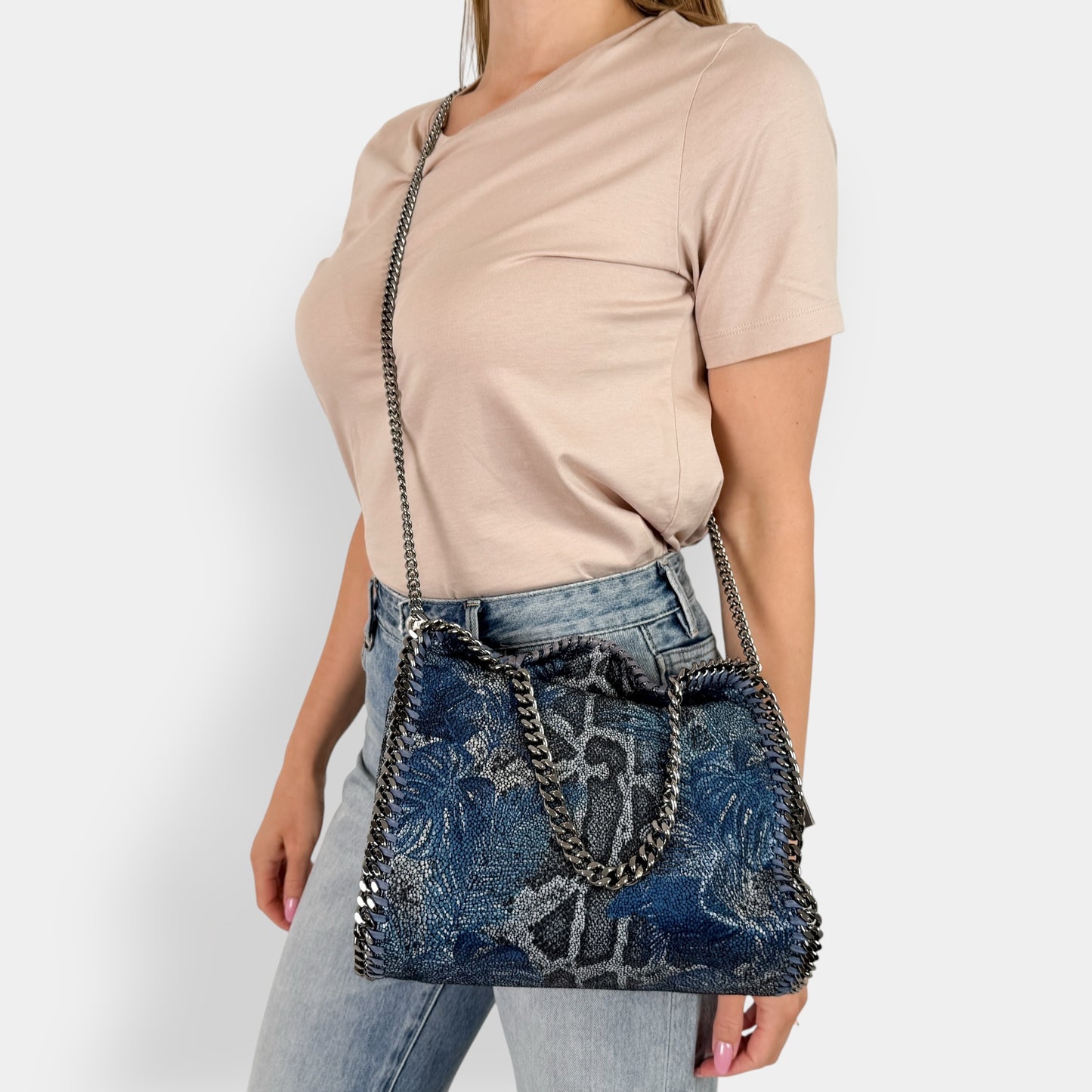 Stella McCartney Blue Snake & Jungle Print Falabella Mini Shoulder Bag