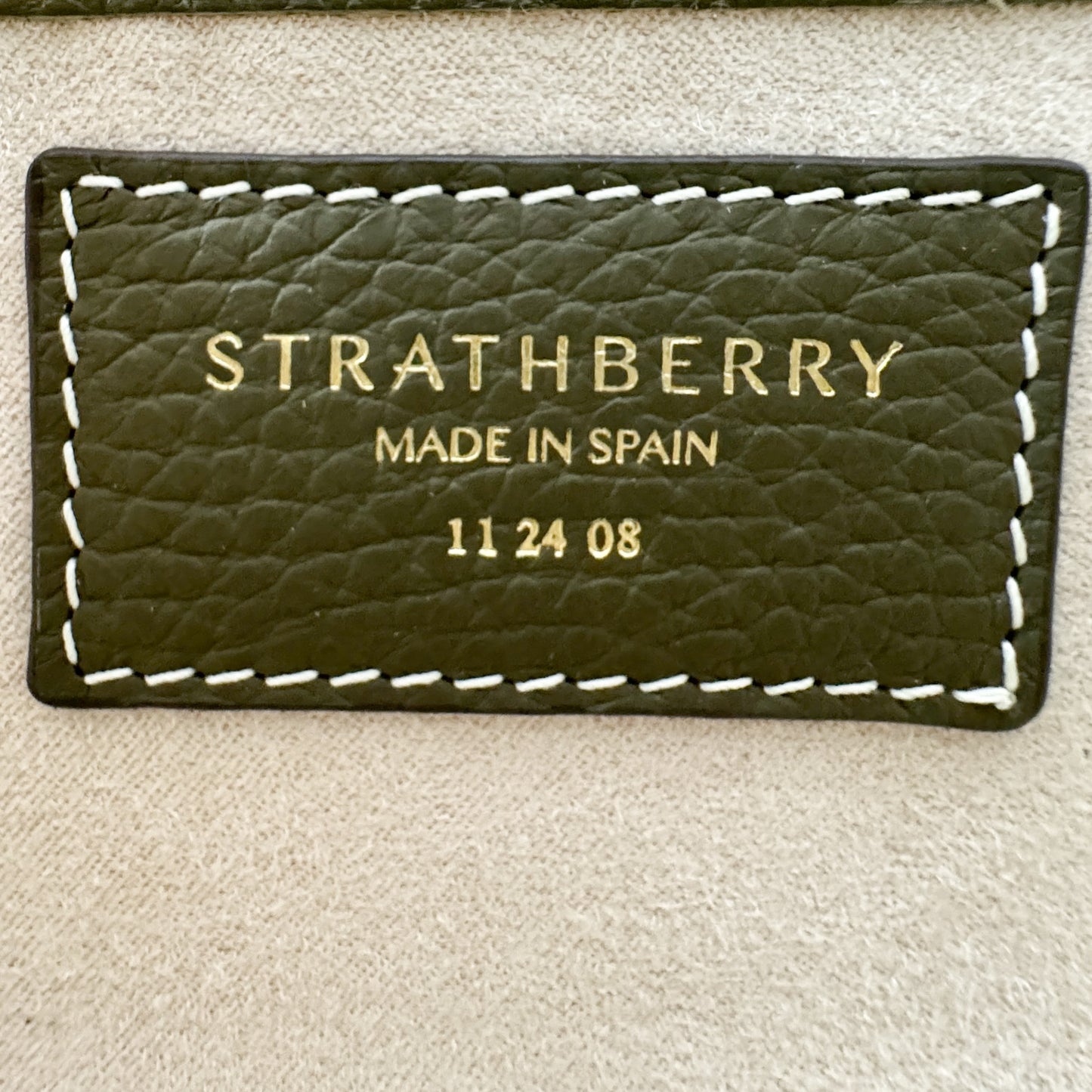 Strathberry Khaki Green Leather Mosaic Nano Crossbody Bag