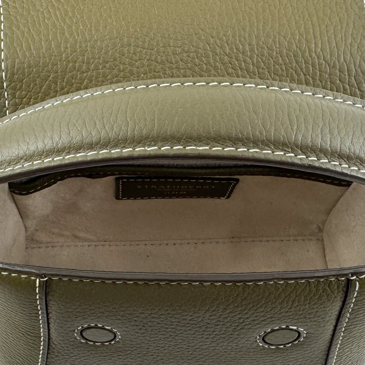 Strathberry Khaki Green Leather Mosaic Nano Crossbody Bag